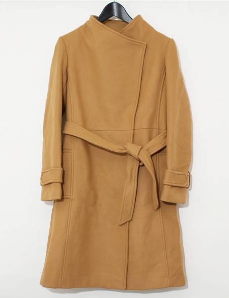 エイソス タックコート ロングコート 茶色 キャメル S ウール