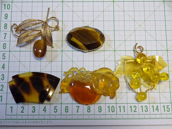 鼈甲 帯留 ブローチ 虎目石 いろいろ まとめ 2 柿 地紙 べっ甲