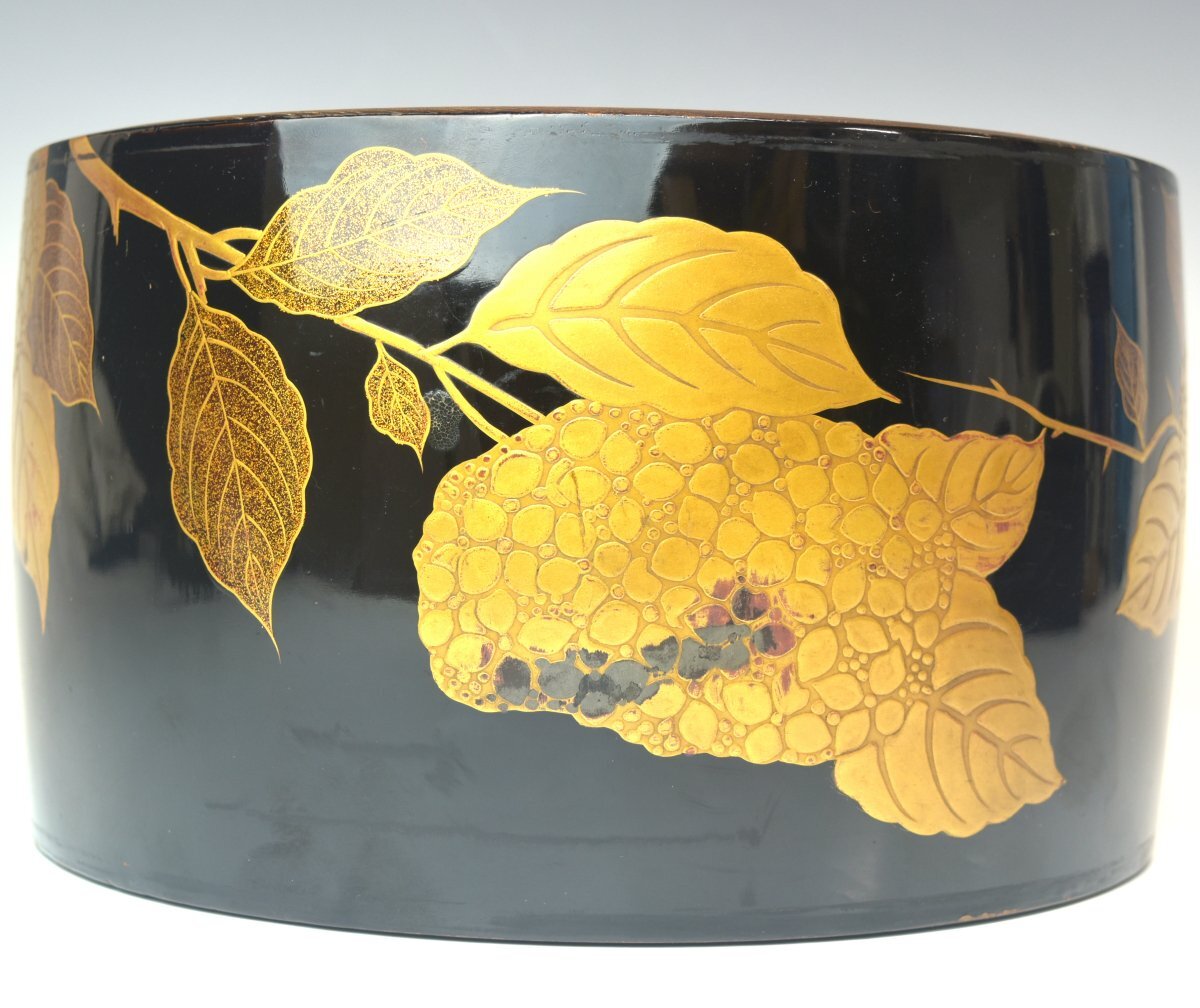 締太鼓「紫陽花図蒔絵締太鼓」台、バチ付 皮直径35cm 和楽器 能楽