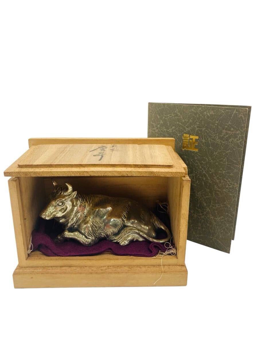 6125f3 高村光雲 座牛 原型 洋銀 動物 彫刻 彫金 牛 置物(銅製)｜売買