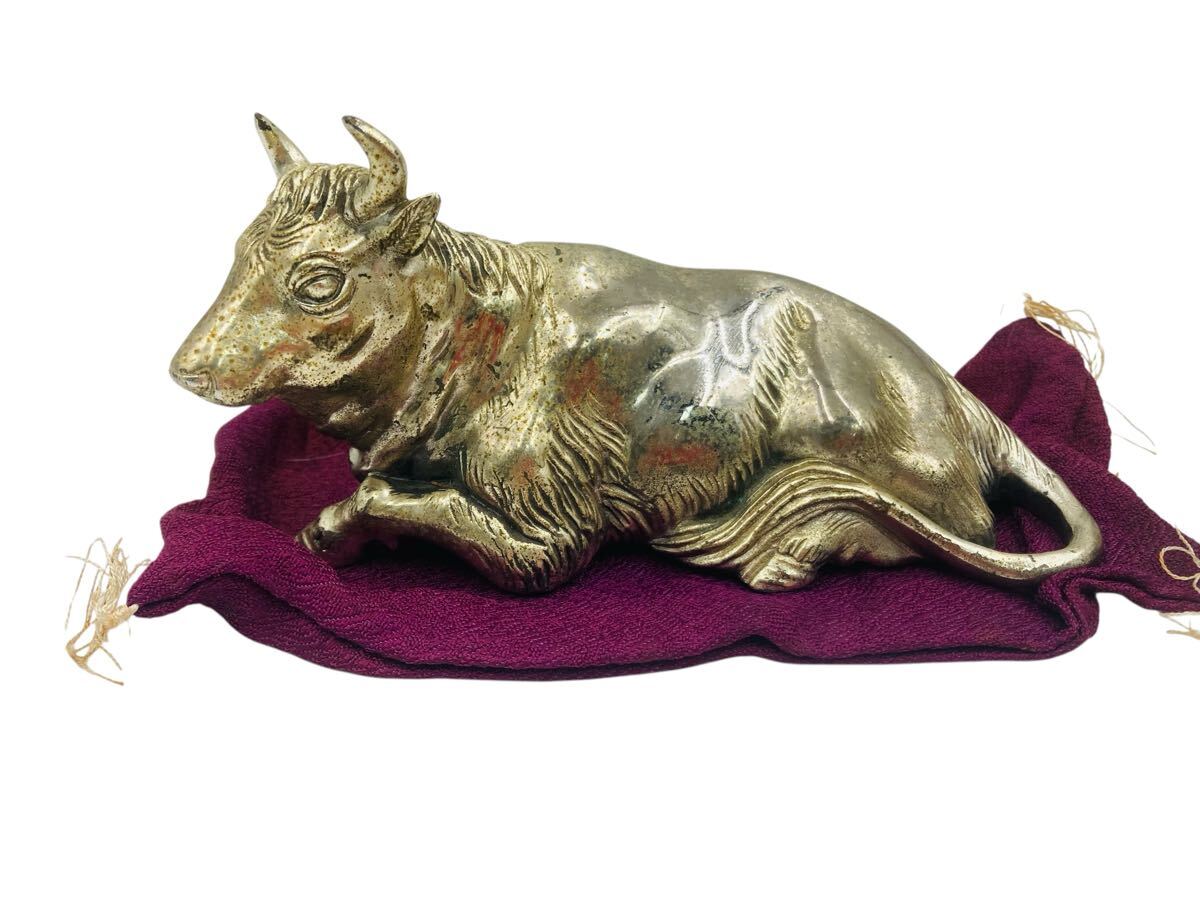 6125f3 高村光雲 座牛 原型 洋銀 動物 彫刻 彫金 牛 置物(銅製)｜売買