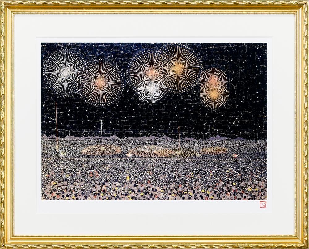 真作】【WISH】山下清「長岡の花火」リトグラフ 約10号 証明シール