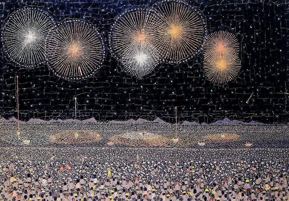 真作】【WISH】山下清「長岡の花火」リトグラフ 約10号 証明シール