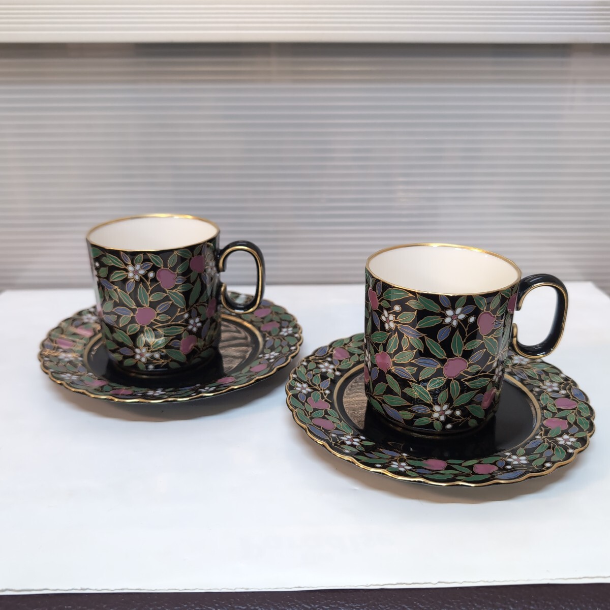 カップ＆ソーサー 中山製陶 2客セット 黒釉 コーヒーカップ 宮内庁御用