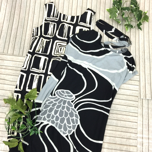 美品含む レーヨン混 マリメッコ 総柄 ワンピース M 等 計2点