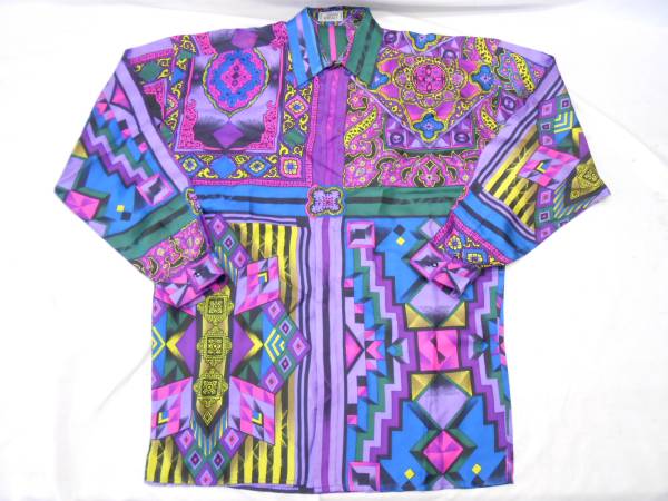 Gianni Versace ヴェルサーチ シルク 総柄 ドレスシャツ 44 E897