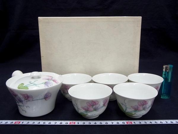 P10042 香蘭社 花文 急須 茶碗 6点 番茶器 紙箱_1