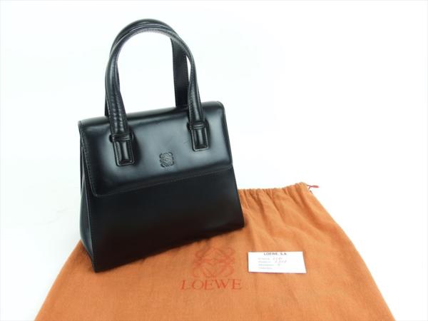 □ロエベ ハンドバッグ カーフ ブラック 袋付 ショルダー紐欠品