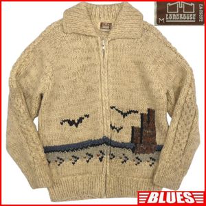 即決★カナダ製 LONG HOUSE★メンズM カウチンセーター ロングハウス ベージュ カモメ ニ