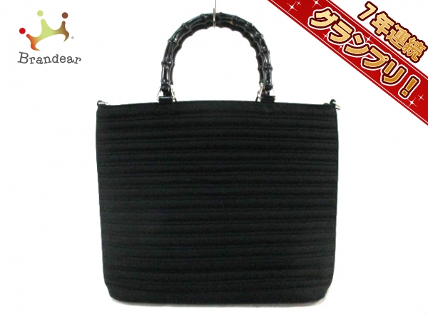 グッチ ハンドバッグ バンブー - 黒×ブラウン ナイロン×ウッド