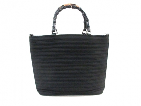 グッチ ハンドバッグ バンブー - 黒×ブラウン ナイロン×ウッド