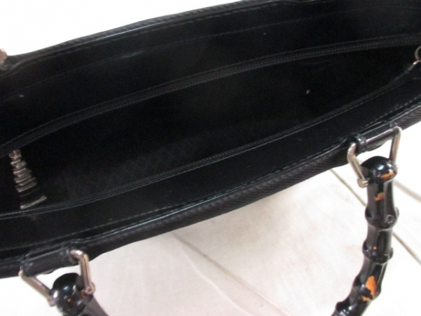 グッチ ハンドバッグ バンブー - 黒×ブラウン ナイロン×ウッド