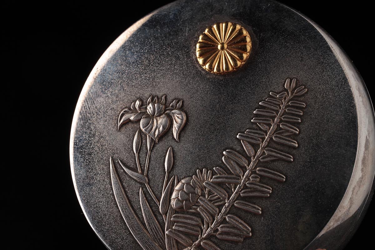 ボンボニエール FD110 菊花紋章入 草花文 径5.6cm 皇室下賜品 -ボンボ