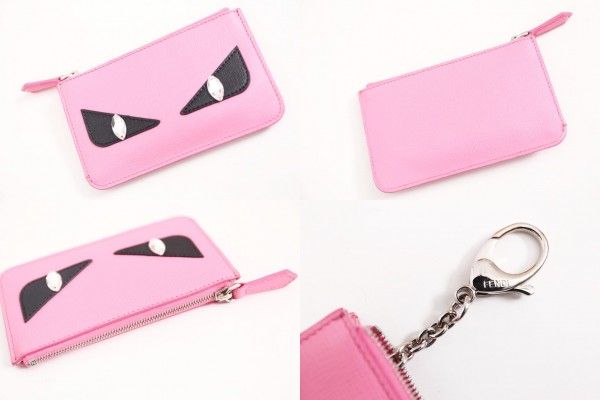 16SS FENDI モンスター キーリング付き コインケース ピンク/T