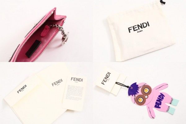 16SS FENDI モンスター キーリング付き コインケース ピンク/T