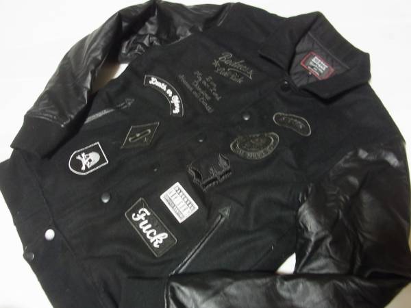 KIREEK BLACK REBEL◇袖革レザーフルデコメルトンスタジャン黒S
