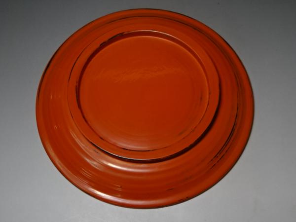 △美品！！ 木製【根来塗 丸盆】木箱入 茶道具 菓子器