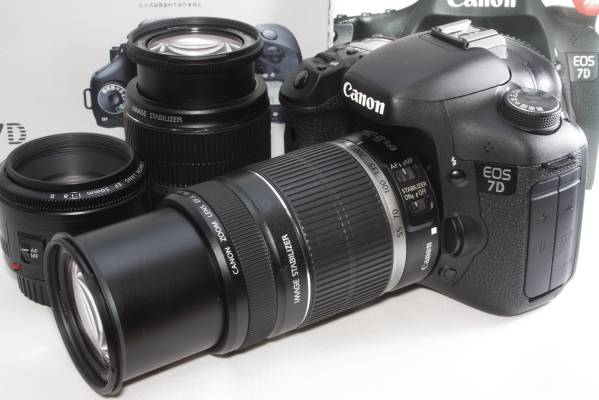 デジタル一眼レフカメラ CANON EOS 7D トリプルレンズセット ○超極上○Canon キャノン EOS 7D トリプルレンズキット 保証♪ カメラ