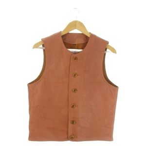 ノーブランド レザーベスト M 茶 ブラウン フロントボタン Vネック /AO2 ■GY99 メンズ