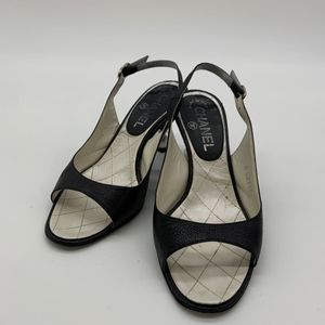 ■【売り切り】CHANEL（シャネル）ブラックレザー パンプス ミュール サンダル 35（22.0c