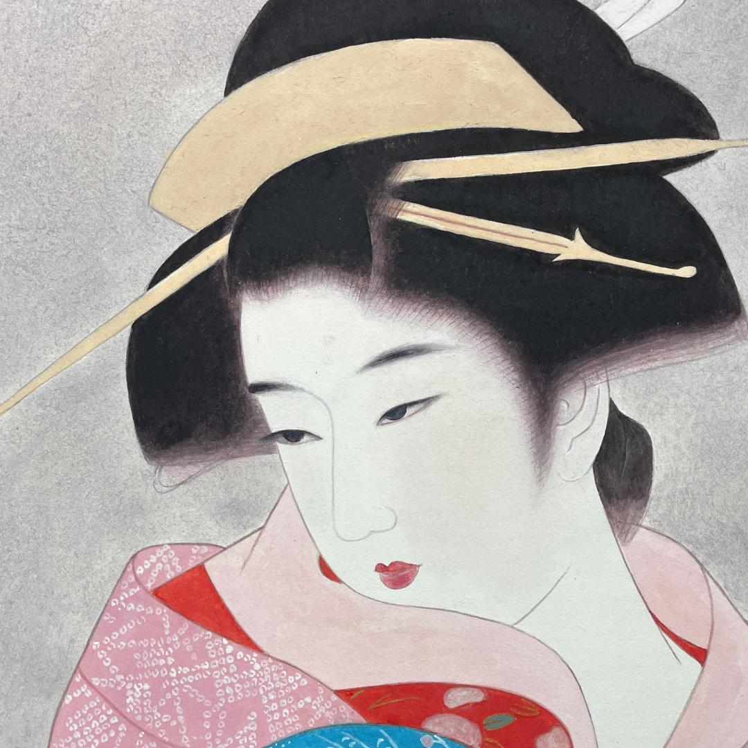 真作保証 伊東深水『三千歳』木版画 美人画 代表作 大判 額装 ガラス