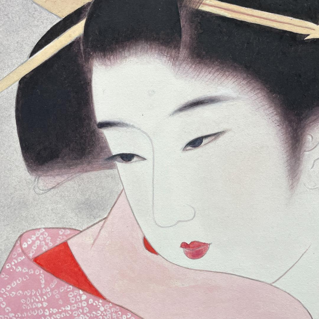 真作保証 伊東深水『三千歳』木版画 美人画 代表作 大判 額装 ガラス