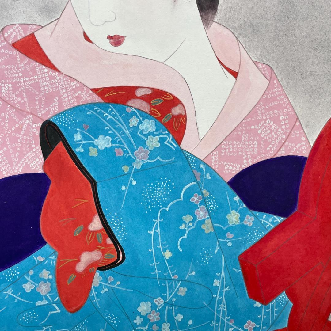 真作保証 伊東深水『三千歳』木版画 美人画 代表作 大判 額装 ガラス