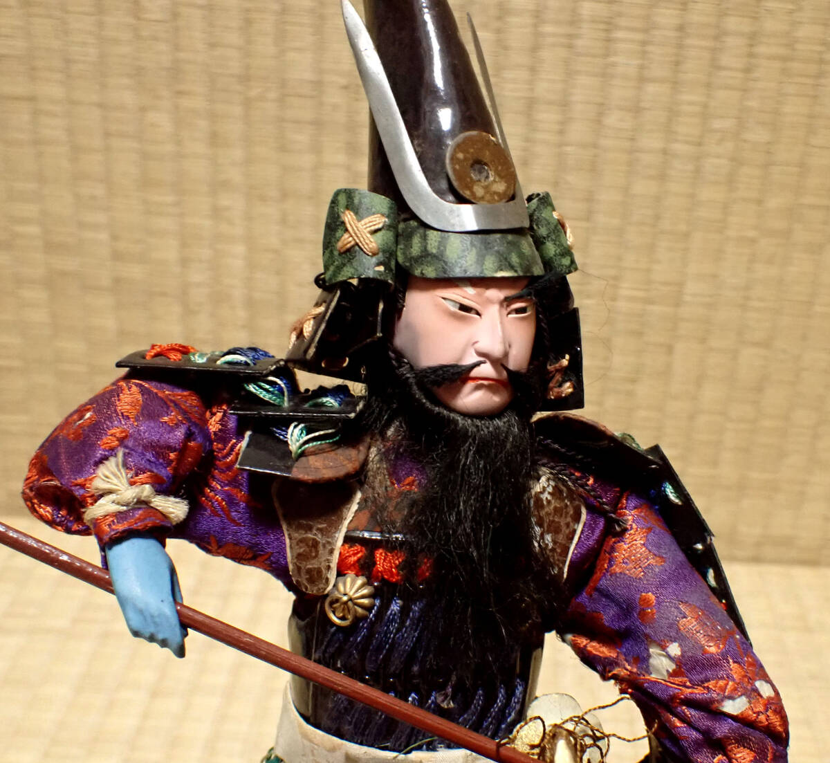 時代 古い日本人形 加藤清正 虎退治 武者人形 ガラスケース付き