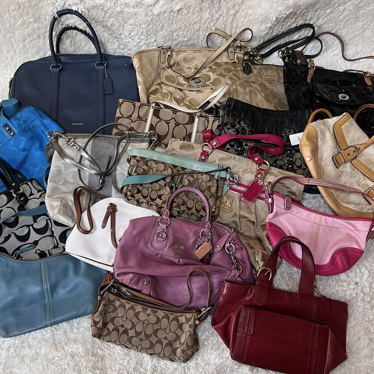1円 COACH コーチ まとめ シグネチャー キャンバス レザー トート 