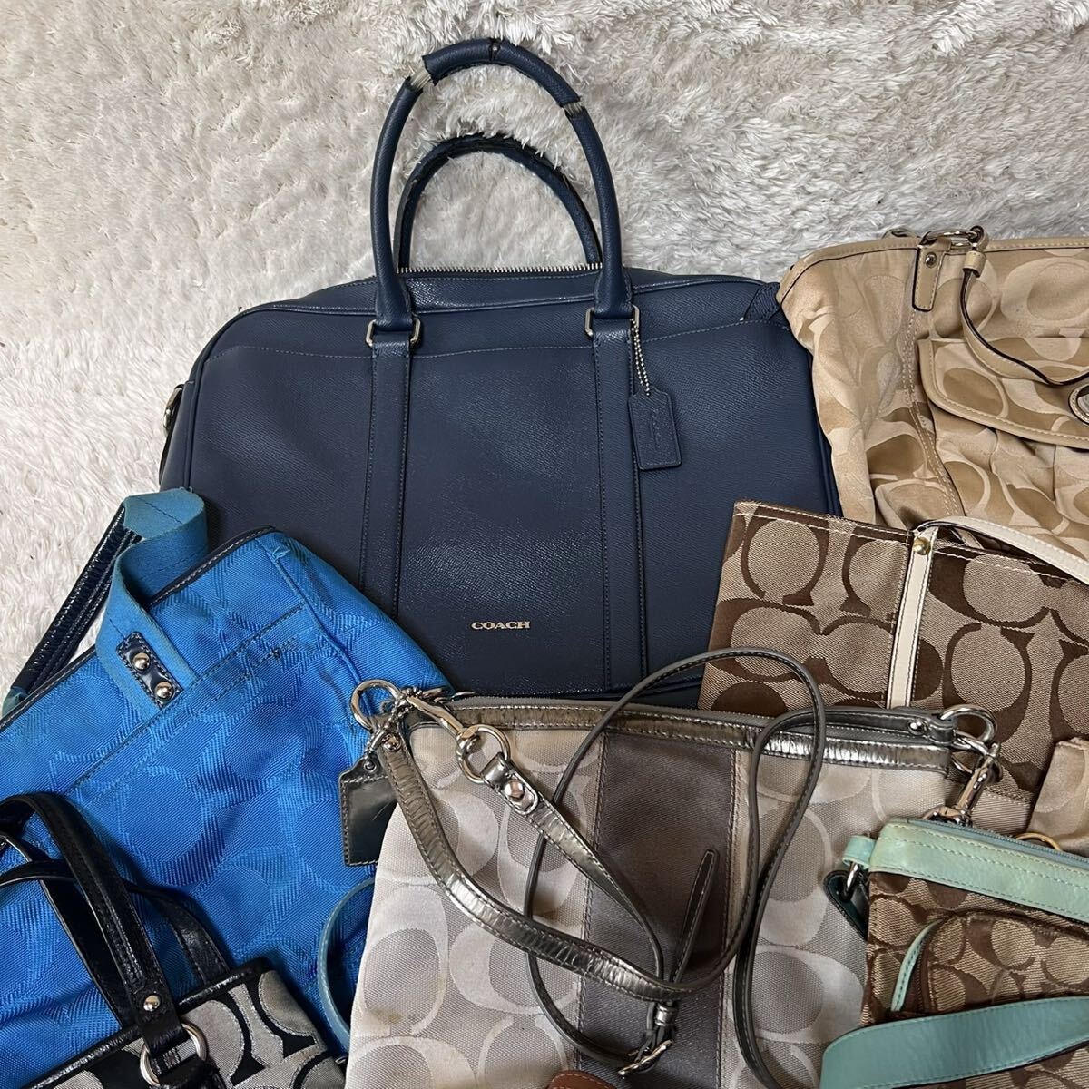 1円 COACH コーチ まとめ シグネチャー キャンバス レザー トート 