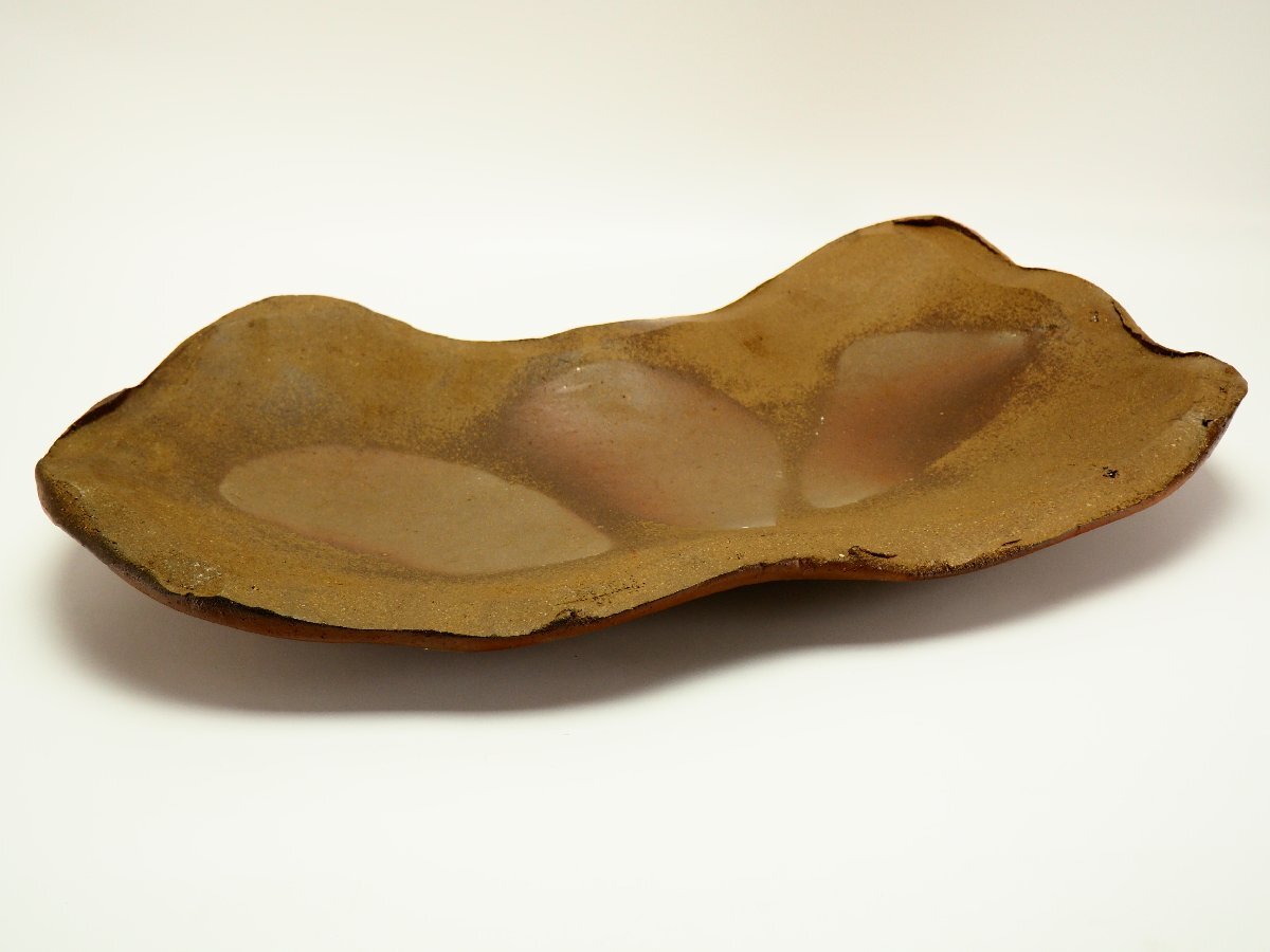 治】人間国宝 伊勢崎淳弟子『斉藤隆』作 備前 大皿☆共箱 幅 58.2cm