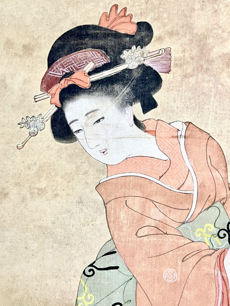真作】【S8】伊東深水「吉原」絹本 肉筆 合箱 遊女 美人画 侍 歴史風俗
