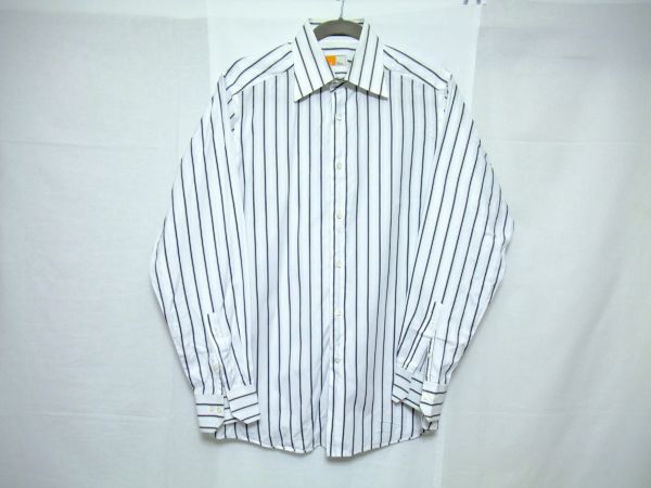 169MT/極美品 ゼニア ストライプドレスシャツ ジャケットL白 黒