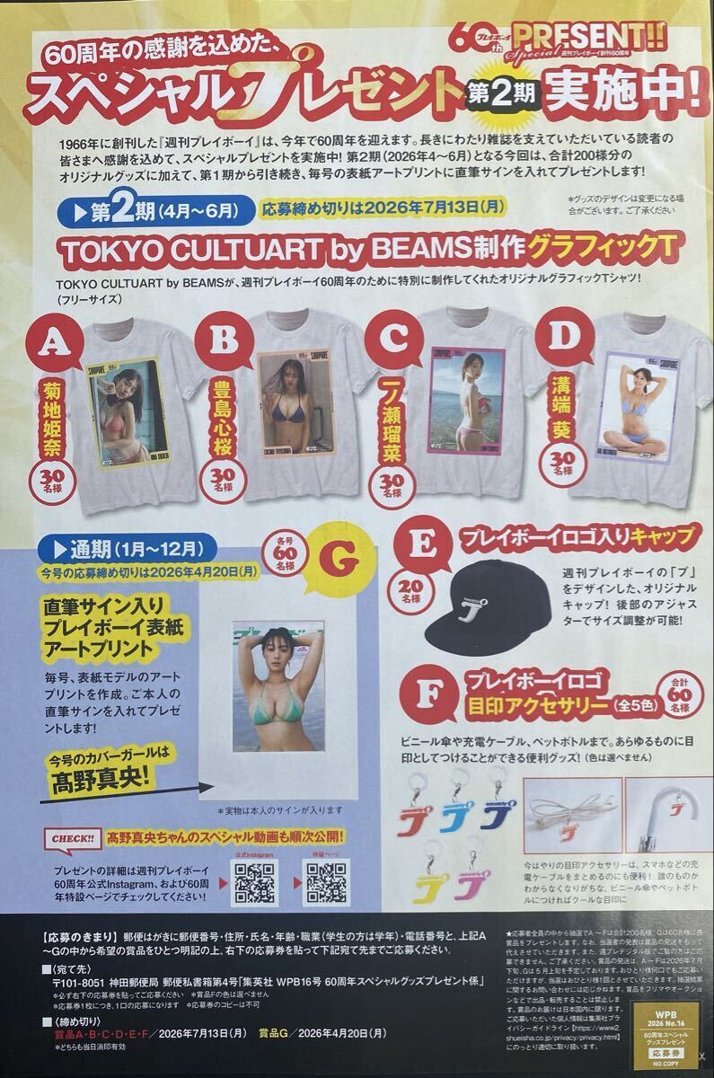 週刊プレイボーイ16号 60周年スペシャルグッズプレゼント 高野真央