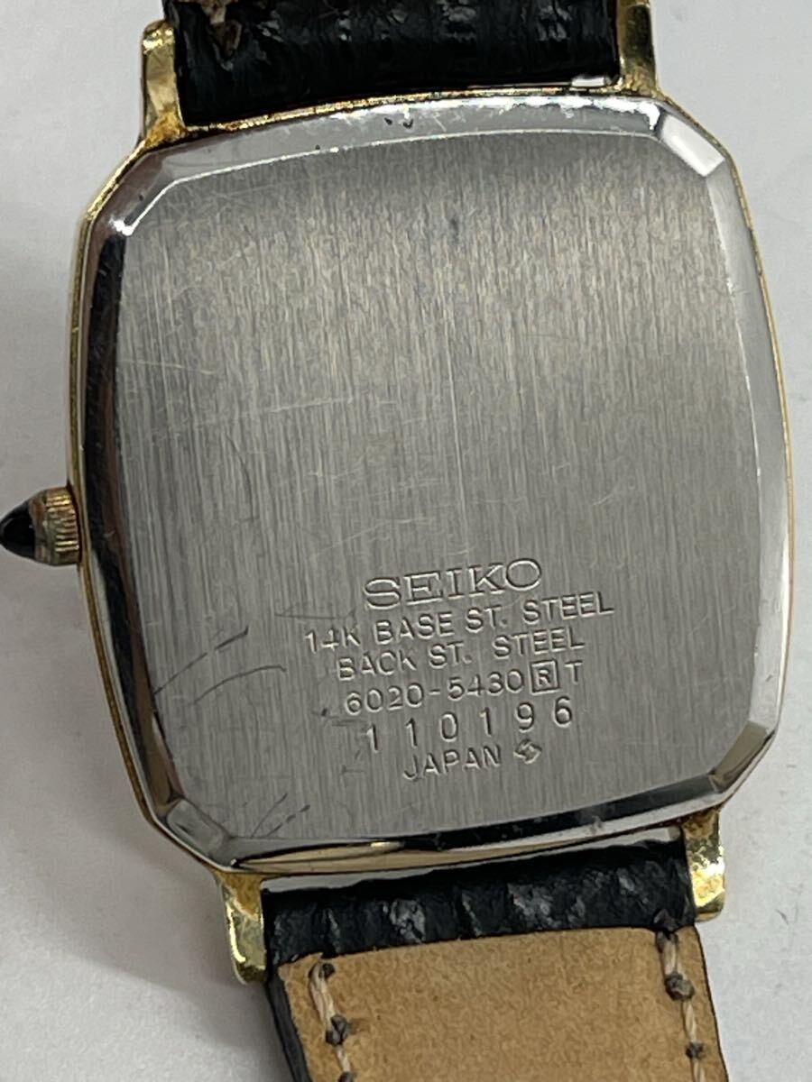 SEIKO クォーツ 6020-5430 14K 稼働 メンズ腕時計 角型 スクエア