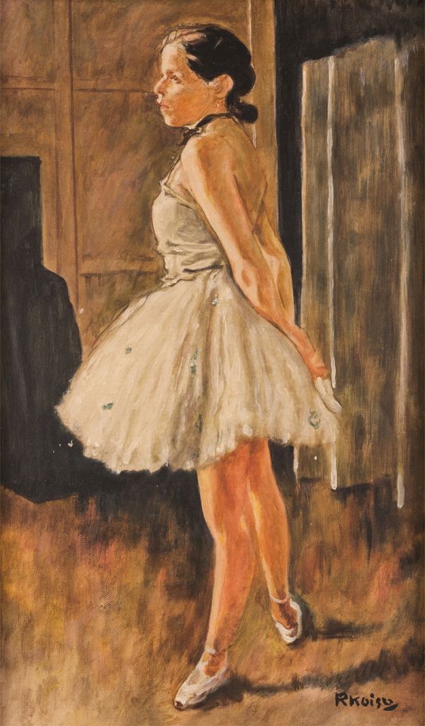 模写》小磯良平 手描き 油彩画《踊り子》表サイン 裏サイン(竹中郁収蔵