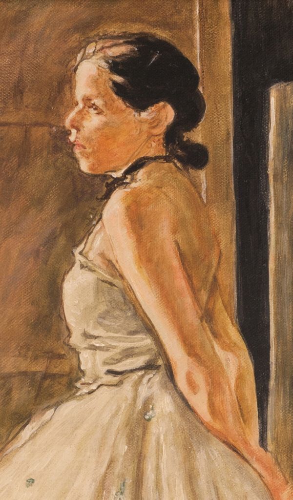 模写》小磯良平 手描き 油彩画《踊り子》表サイン 裏サイン(竹中郁収蔵