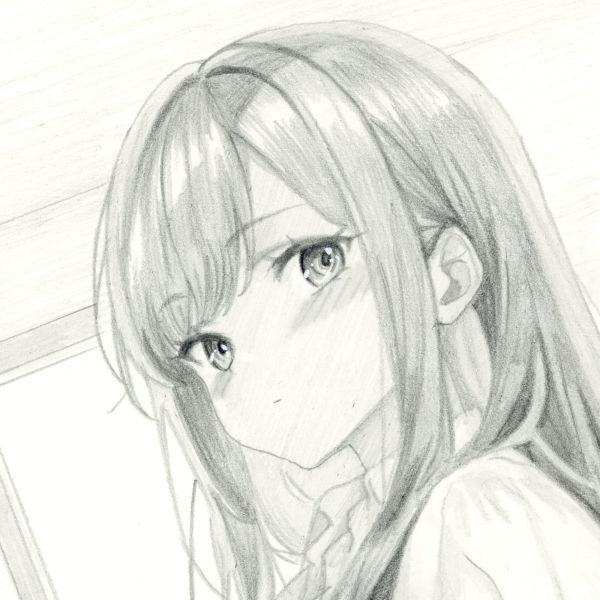 原画】鉛筆画 【一口】手描きイラスト オリジナル イラスト A4 女の子