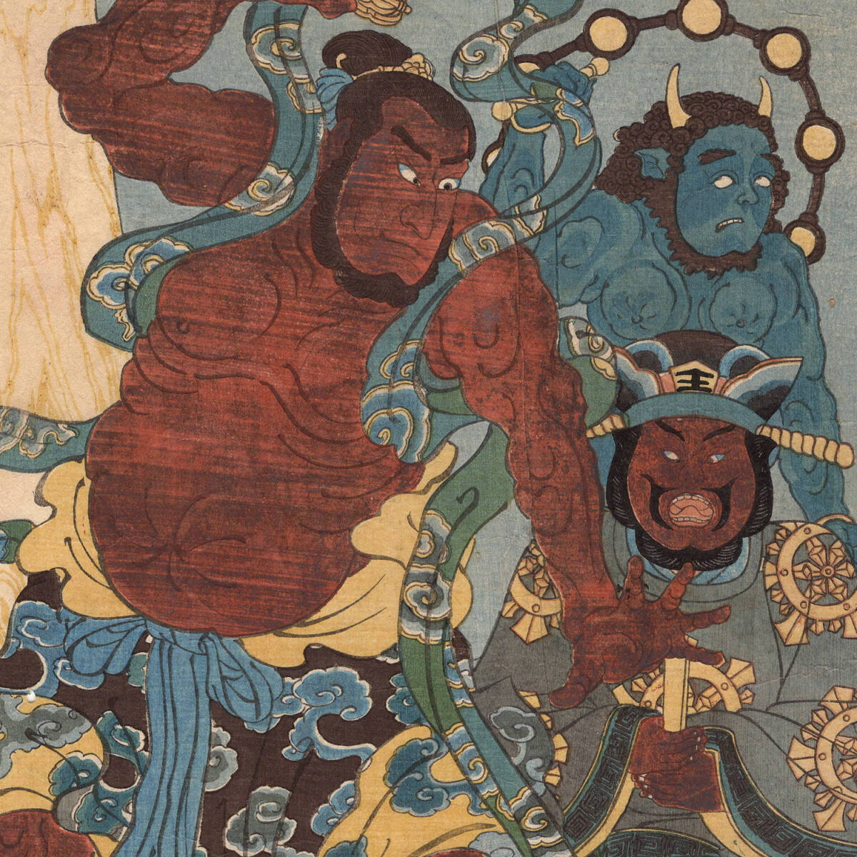 5-7 浮世絵【真作】一勇斎 国芳 歌川国芳 初期 風刺 仏 達磨 閻魔 鬼