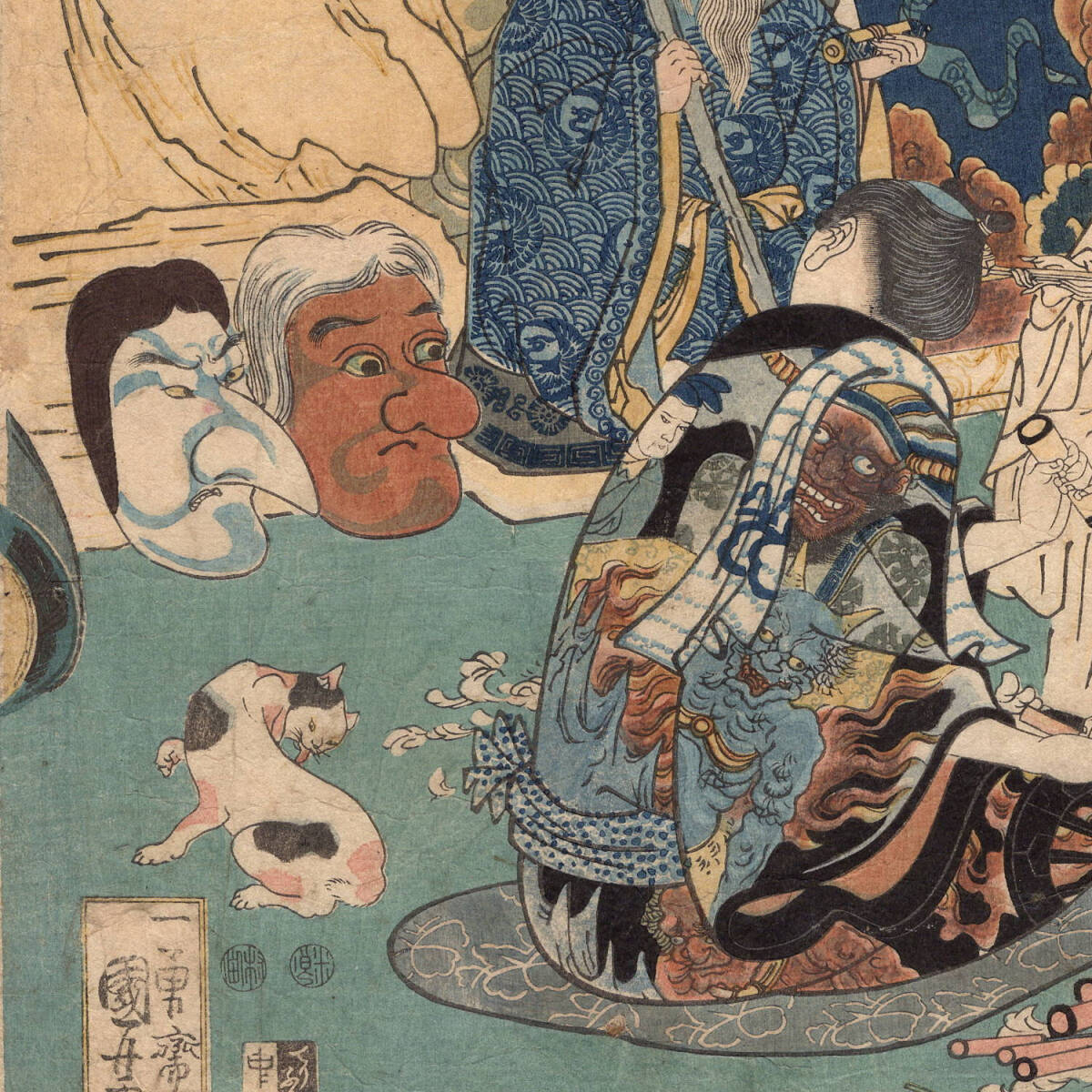 5-7 浮世絵【真作】一勇斎 国芳 歌川国芳 初期 風刺 仏 達磨 閻魔 鬼