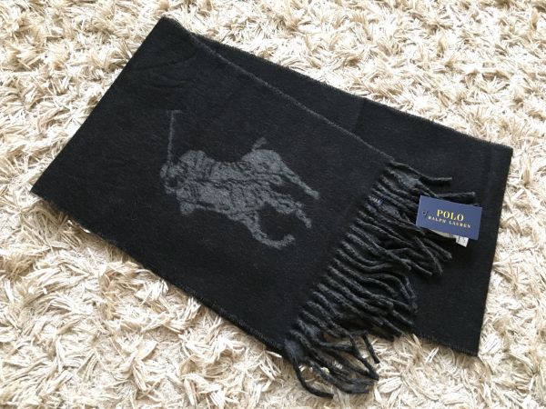新品ラルフローレン*メンズ用ビッグポニー マフラー黒 定価12000