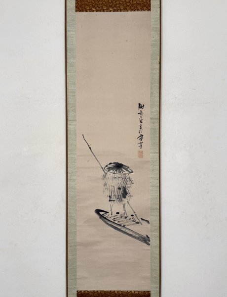 真作】掛軸「与謝蕪村 筏師」江戸中期 俳人 絵師 俳画大成者 江戸俳諧