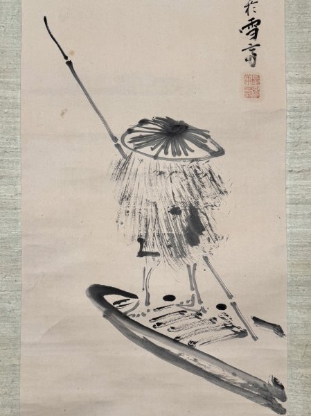 真作】掛軸「与謝蕪村 筏師」江戸中期 俳人 絵師 俳画大成者 江戸俳諧