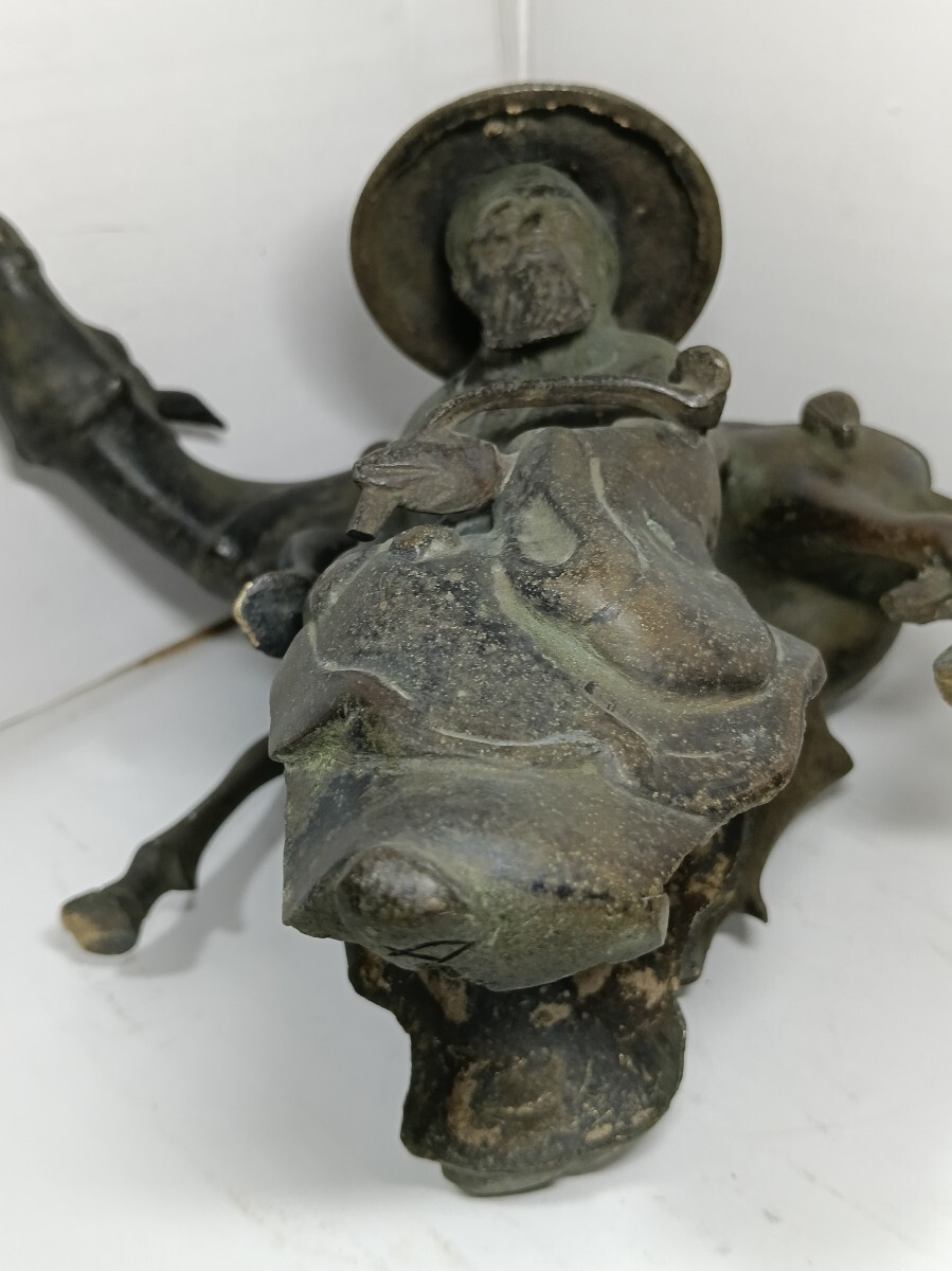 古美術】文人 仙人 騎驢像 彫刻 時代物 ブロンズ 銅製 騎馬 読書 香炉