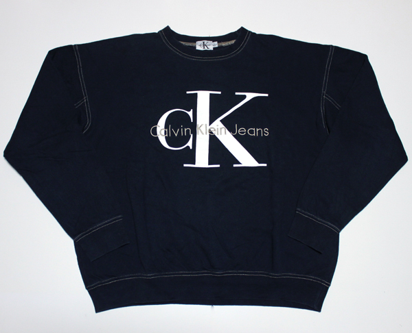 90s CK カルバンクライン デカロゴスウェット Lサイズ NAVY