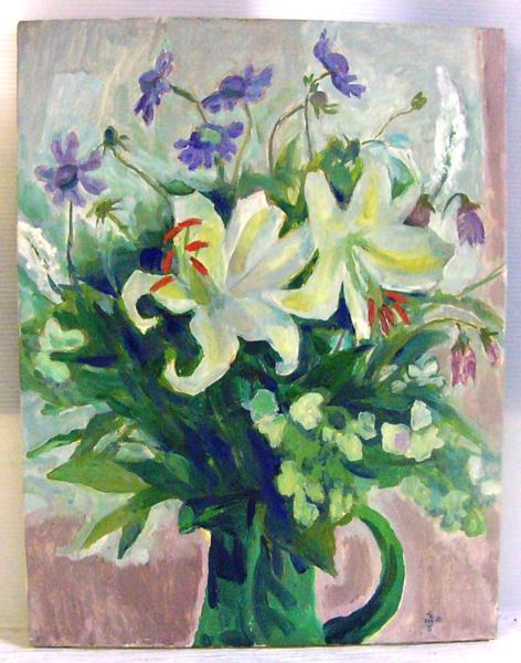 キャンバス　深沢紀子　「百合と松虫草」　P10　【035】