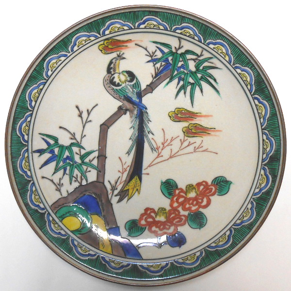 古九谷 】九谷焼 大皿 飾皿 色絵 明治期 染付 角福 古美術 骨董 時代物