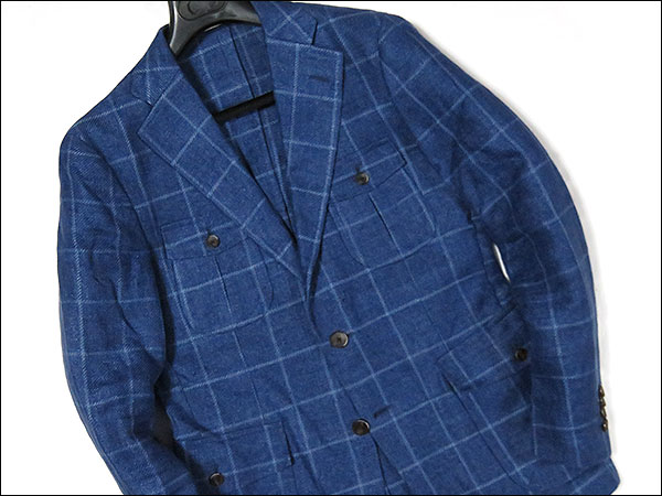 美品 SARTORIA DEL GROSSO 伊製デルフィーノ生地ジャケット 青A4