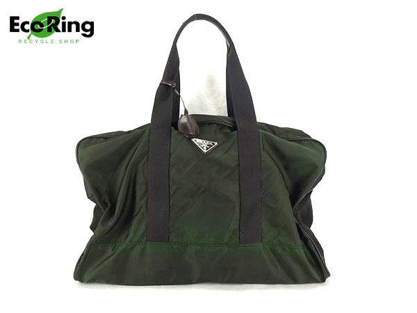 1円 プラダ ナイロン ボストンバッグ カーキ BQ586