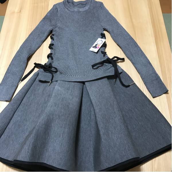 新品 グレーリボンワンピースミニ丈Mサイズ